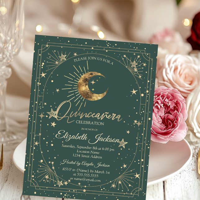 Invitation Cadre Lune Étoiles Célestes Quinceanera (Créateur téléchargé)