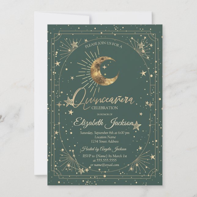 Invitation Cadre Lune Étoiles Célestes Quinceanera (Devant)