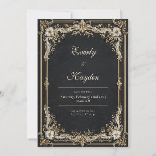 Invitation Cadre Luxueux Grand Baroque Or Noir Mariage Smokin