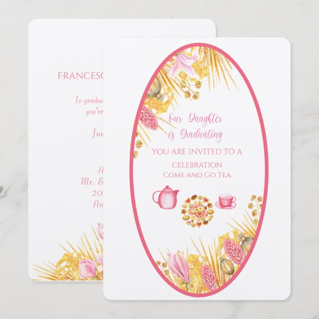 Invitation Cadre Magnolia Notre Fille Est Diplômé Linen (Devant / Derrière)