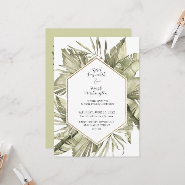 Invitation Cadre Mariage Boho Palm Leaf (Devant/Arrière en situation)