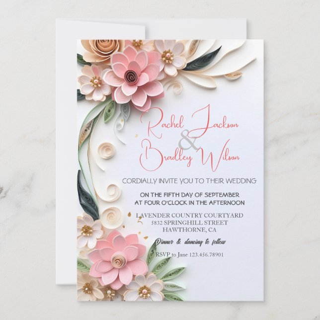 Invitation Cadre Mariage floral mignon Quilling Abstrait papi (Devant)