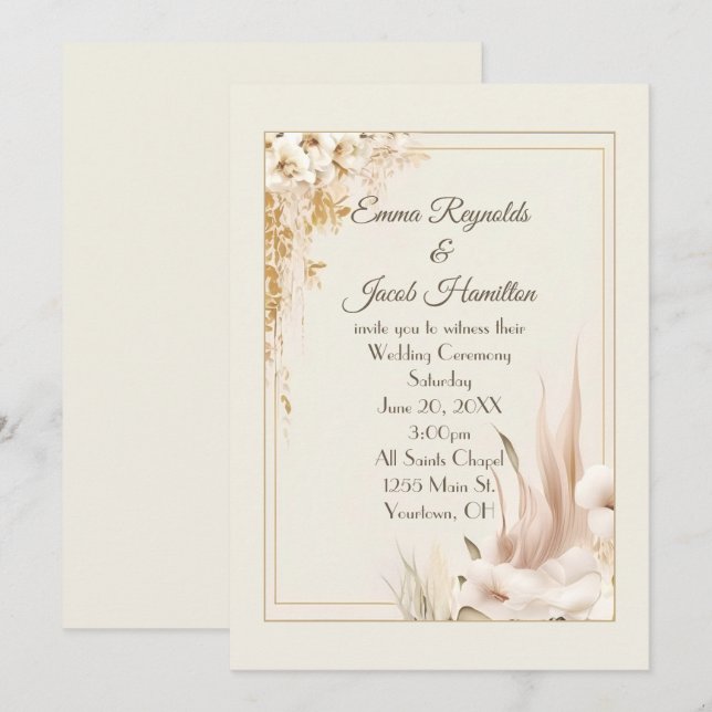 Invitation Cadre Mariage floral souple (Devant / Derrière)