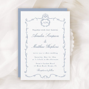 Invitation Cadre Mariage Moderne Classique Français Bleu Pous