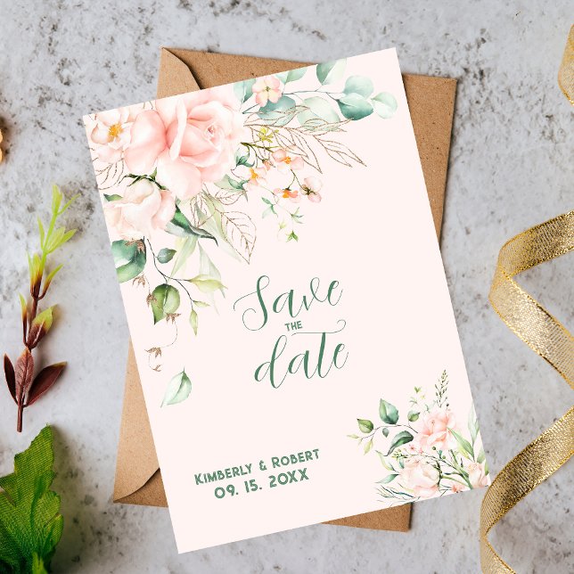 Invitation Cadre mariage rose pastel roses (Créateur téléchargé)