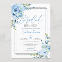 Cadre moderne Boho bleu floral argent cadre Bridal