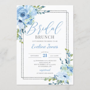Invitation Cadre moderne Boho bleu floral argent cadre Bridal