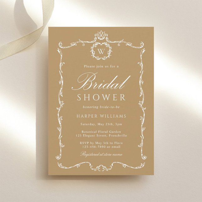 Invitation Cadre Moderne Classique Brun Doré pour Baby Shower (Créateur téléchargé)