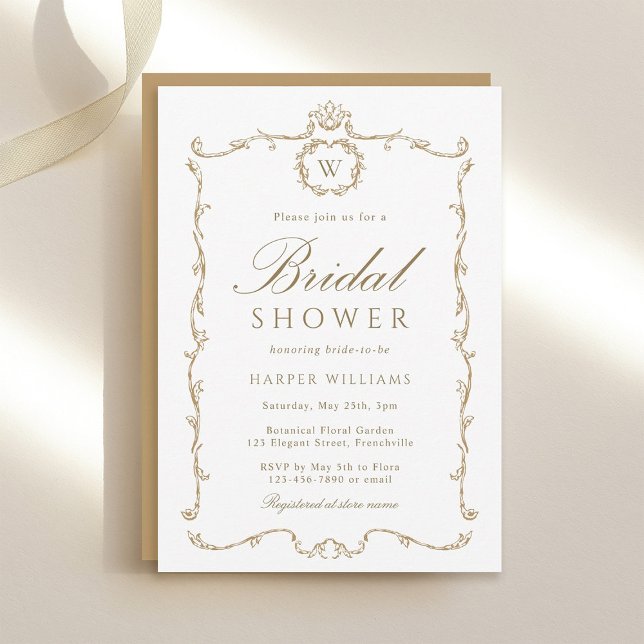 Invitation Cadre Moderne Classique Doré pour Baby Shower Mari (Créateur téléchargé)