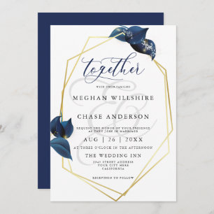 Invitation Cadre moderne Deep Indigo Blue et Gold