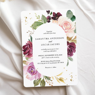 Invitation Cadre Moody & Rustic Bourgogne Watercolor Flowers