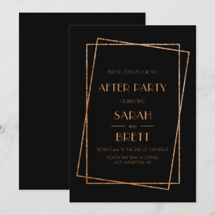 Invitation Cadre noir et or art déco mariage after party
