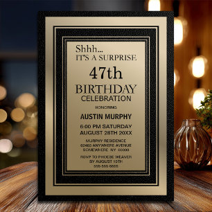 Invitation Cadre noir et or moderne pour une surprise d'anniv