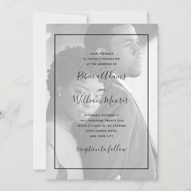 Invitation Cadre noir moderne | Mariage de superposition phot (Devant)