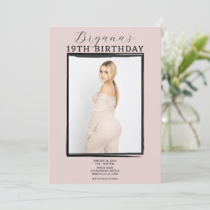 Invitation Cadre Noir Moderne pour Photo Tendance Rose Annive
