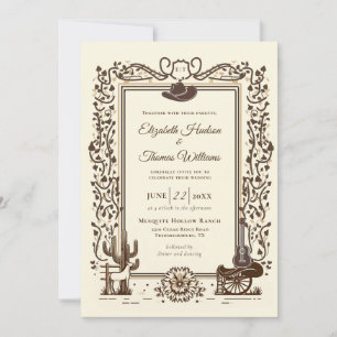 Invitation Cadre occidental de mariage de cowboy rustique vin