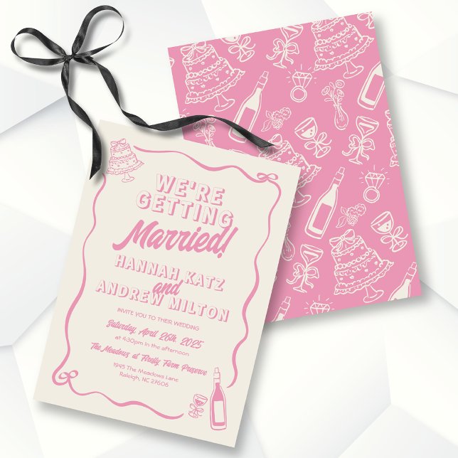 Invitation Cadre ondulé de mariage fantaisiste rose (Créateur téléchargé)