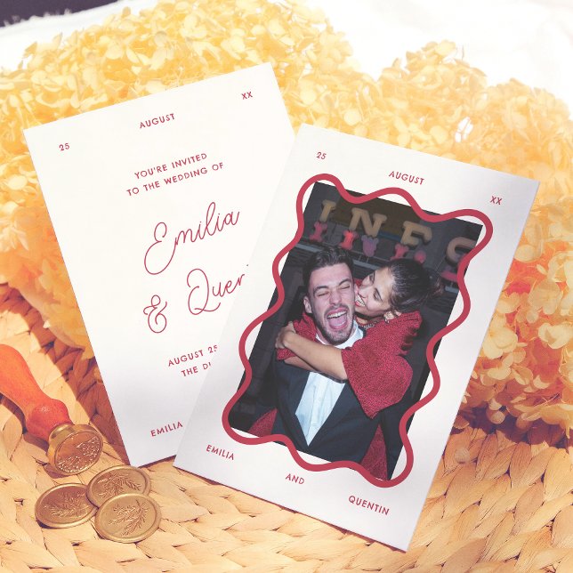 Invitation Cadre ondulé Photo rétro de mariage (Créateur téléchargé)