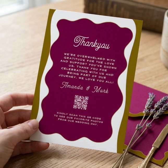 Invitation Cadre ondulé rétro Funky Classique Merci (Créateur téléchargé)