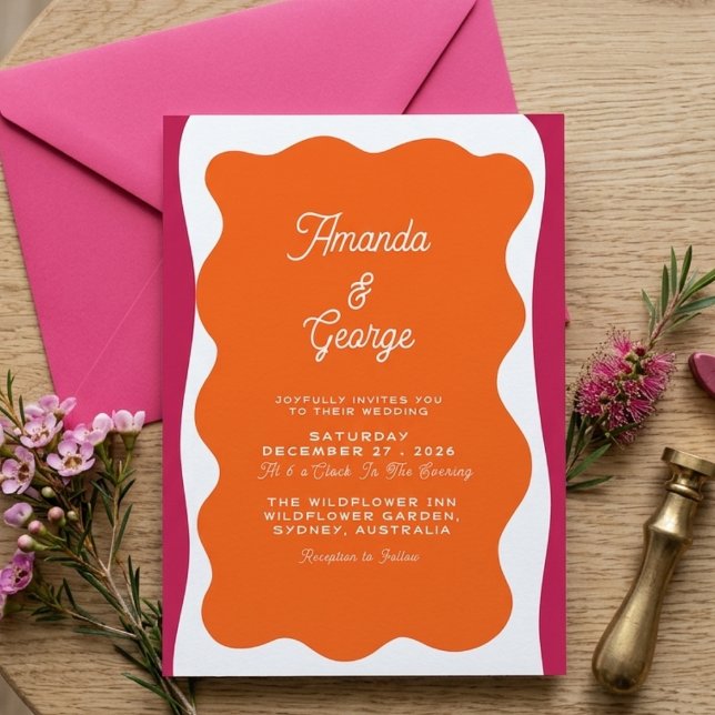 Invitation Cadre Ondulé Rétro Mariage Simple Classique Fantai (Créateur téléchargé)