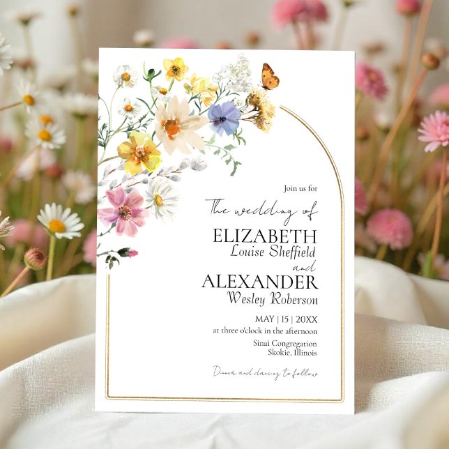 Invitation Cadre or Arch Fleur sauvage coloré | Mariage Boho (Créateur téléchargé)