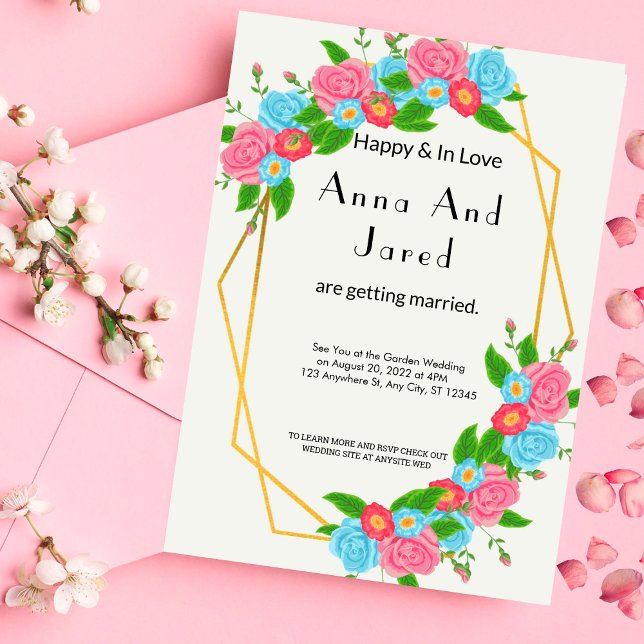 Invitation Cadre Or Art Déco Inspiré Avec Mariage Fleurs (Créateur téléchargé)
