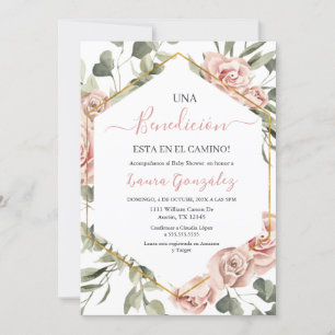 Invitation Cadre or avec Baby shower rose en espagnol