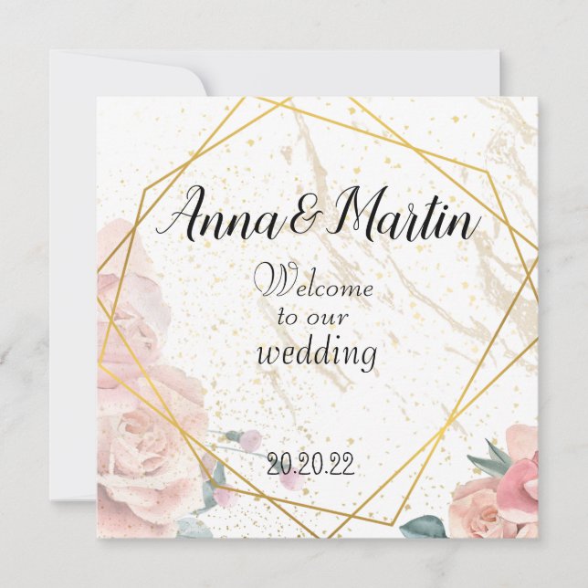 Invitation cadre or avec fleurs (Devant)