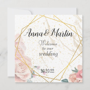 Invitation cadre or avec fleurs