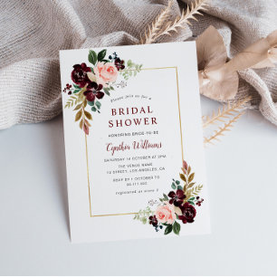 Invitation cadre or burgundy brush floral douche