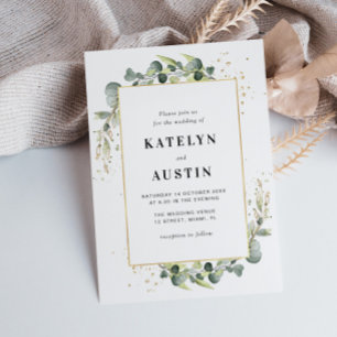 Invitation cadre or mariage de verdure eucalyptus