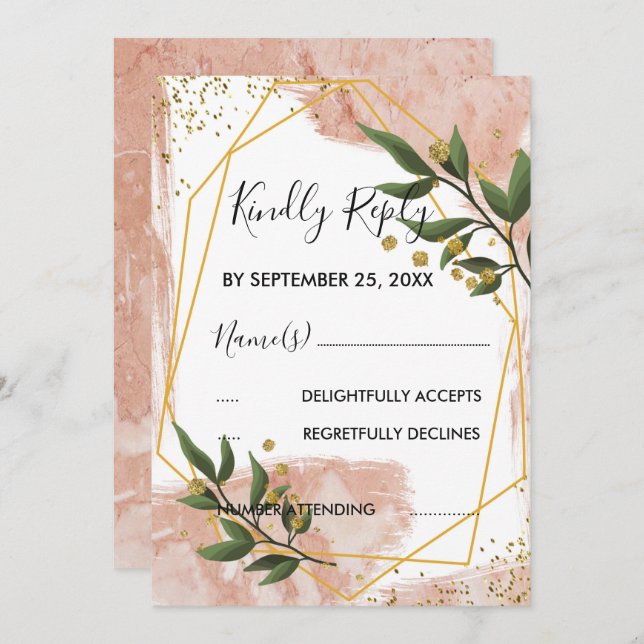 Invitation Cadre Or moderne ivoire vert Floral RSVP (Devant / Derrière)