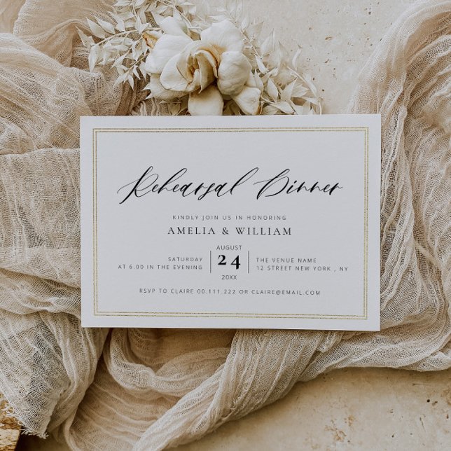 Invitation cadre or noir lettrage de répétition dîner (Créateur téléchargé)