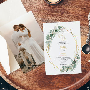 Invitation Cadre Or Vert Simple Nous Faisons Mariage Photo