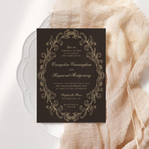 Invitation Cadre Orné Baroque Romantique Mariage Brun Foncé