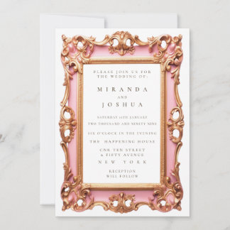 Invitation Cadre orné de filigrane doré rose avec fioritures