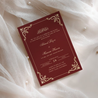 Invitation Cadre Orné Élégant Bordeaux Or Cérémonie Walima