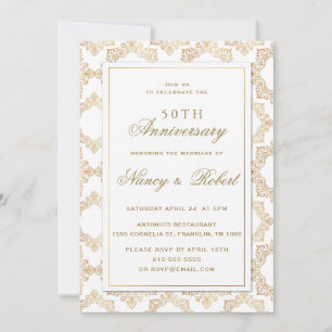 Invitation Cadre Orné Or Blanc 50e anniversaire Mariage