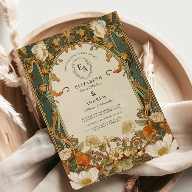 Invitation Cadre Orné Romantique de Mariage avec Feuillage (Créateur téléchargé)