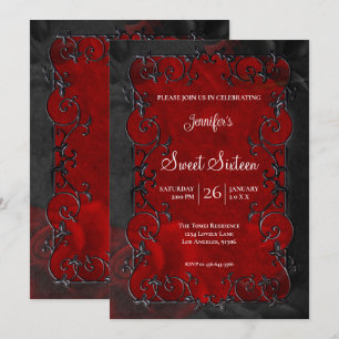 Invitation Cadre Orné Rouge 16 Ans Gothique Sucré