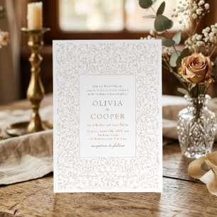 Invitation Cadre Orné Vintage en Ivoire Mariage Classique