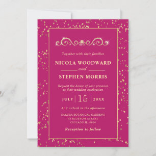 Invitation Cadre Ornement Doré Élégant sur Mariage Rose