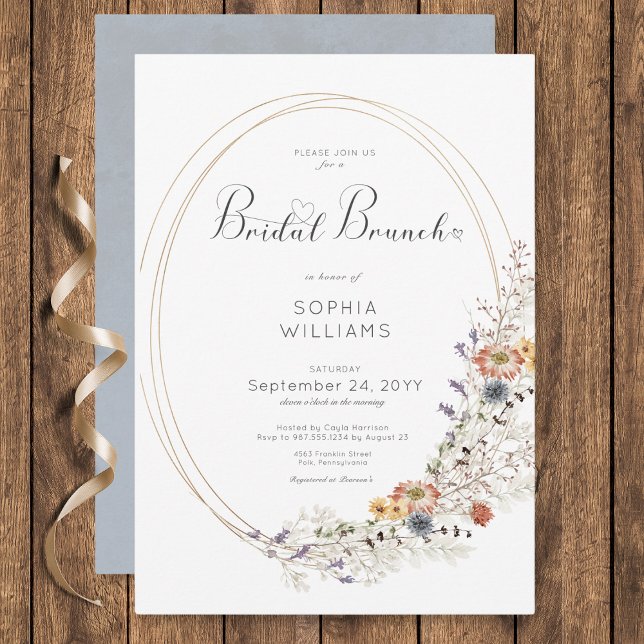 Invitation Cadre ovale de fleurs sauvages rustique pour brunc (Rustic Wildflower Oval Frame Bridal Brunch Invitation)