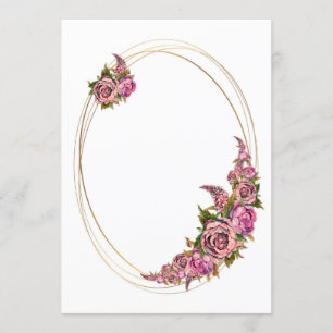 Invitation Cadre ovale en or avec fleurs aquarelles roses