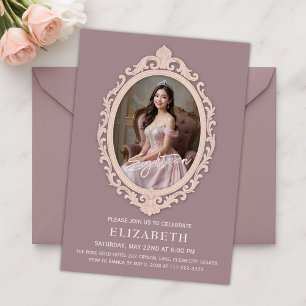 Invitation Cadre ovale mauve poussiéreux pour photo d'anniver