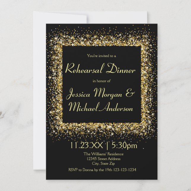 Invitation Cadre Pailleté Or - Dîner de Répétition (Devant)