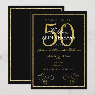 Invitation Cadre Pailleté Or Glamour 50 ans de Mariage