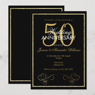 Invitation Cadre Pailleté Or Glamour 50 ans de Mariage