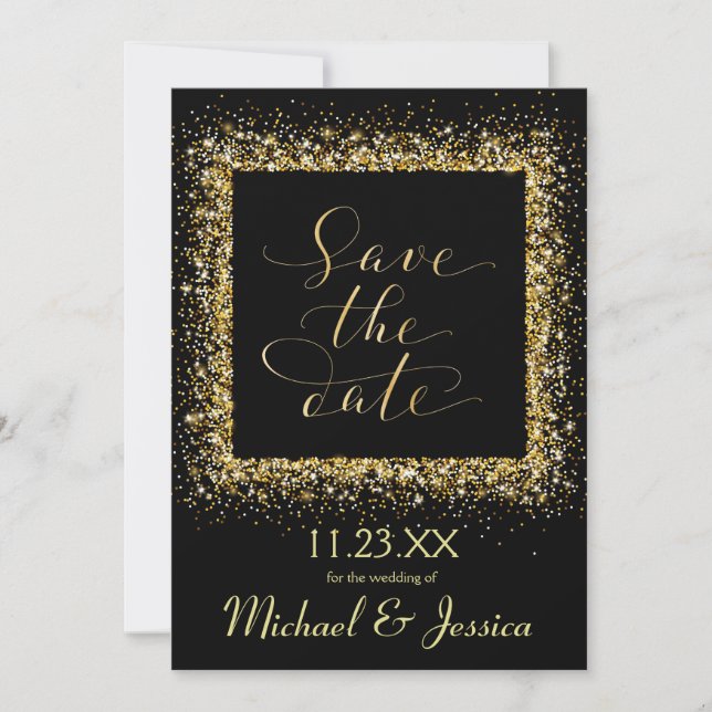 Invitation Cadre Pailleté Or - Save the Date (Devant)