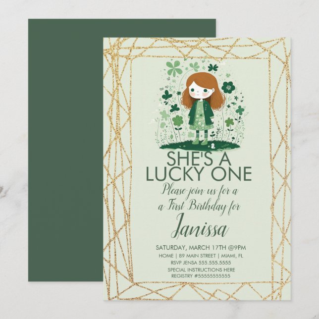 Invitation Cadre pailleté pour la fille de la Saint-Patrick (Devant / Derrière)